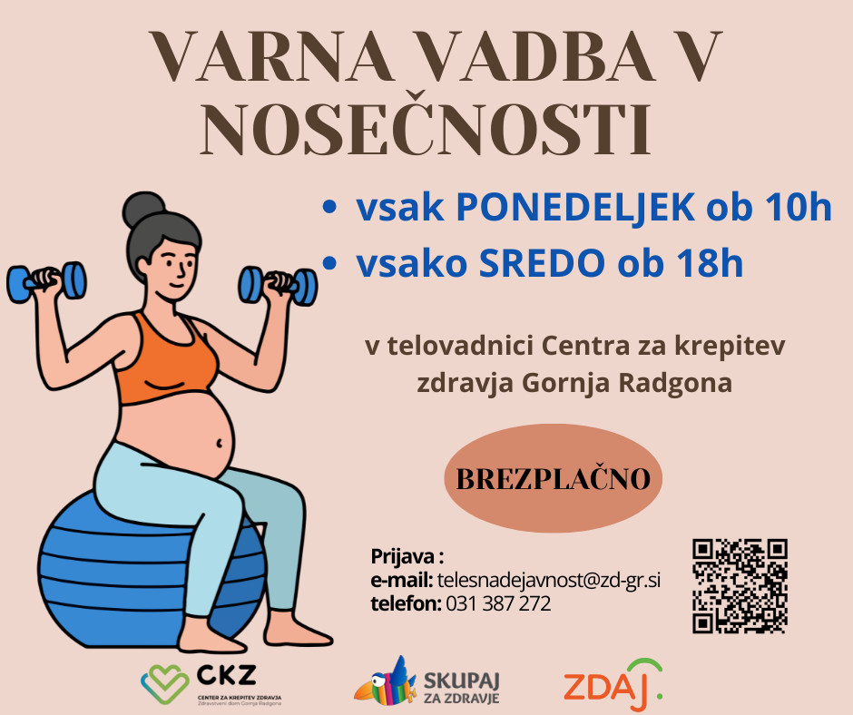 Plakat s temini za varno vadbo v nosečnosti