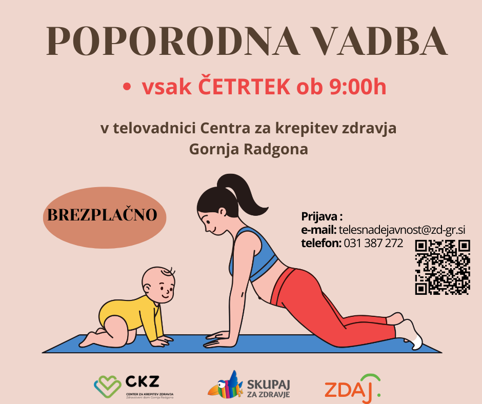 Plakat s temini za poporodno vadbo